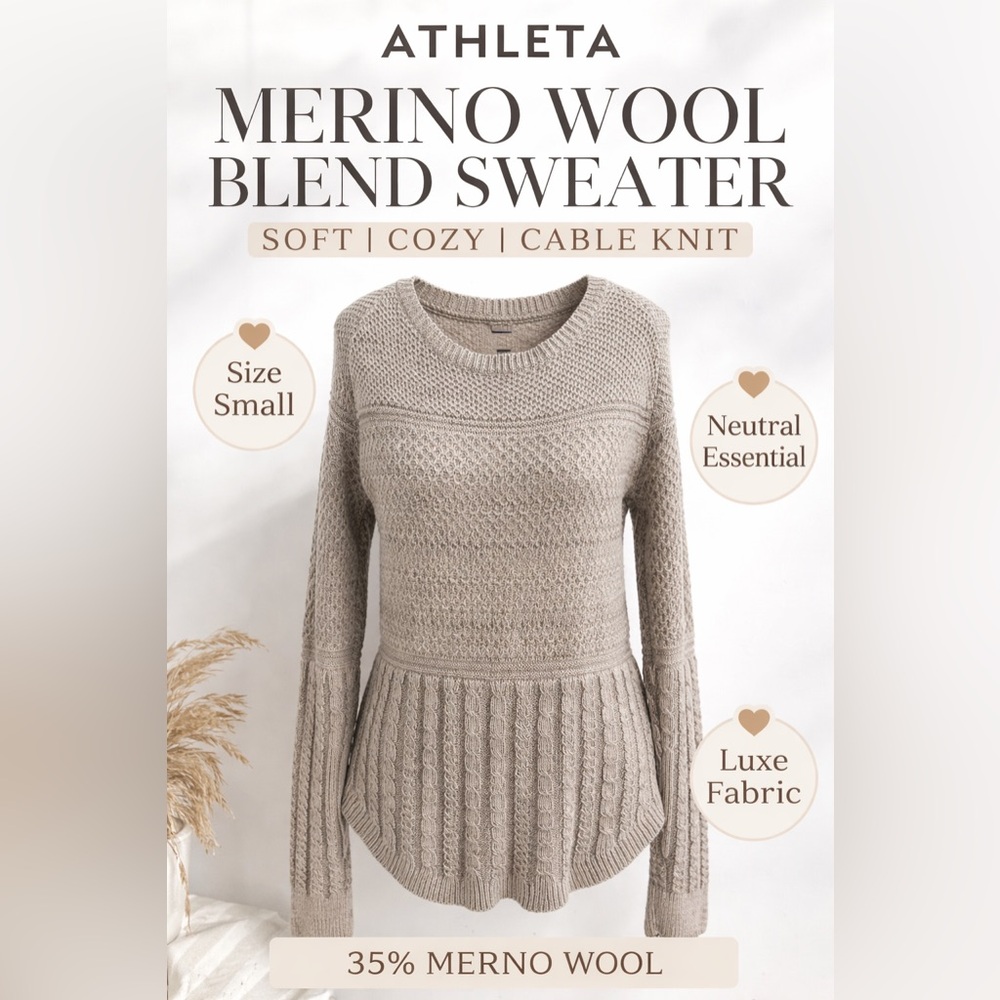 Athleta Merino Wool Blend Cable Knit Sweater Size Small